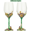 Comeon Flower Wine Glasses Hand Painted Wine Glasses Pink 2 Set(Green/ 2 set (gift box))