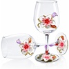 Comeon Flower Wine Glasses Hand Painted Wine Glasses Pink 2 Set(Pink/ 2 set (gift box))