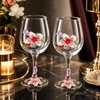 Comeon Flower Wine Glasses Hand Painted Wine Glasses Pink 2 Set(Pink/ 2 set (gift box))