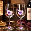 Comeon Flower Wine Glasses Hand Painted Wine Glasses Pink 2 Set(Purple/ 2 set (gift box))