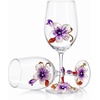Comeon Flower Wine Glasses Hand Painted Wine Glasses Pink 2 Set(Purple/ 2 set (gift box))
