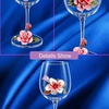 Comeon Flower Wine Glasses Hand Painted Wine Glasses Pink with Gift Box (Pink)(pink flower (gift box))