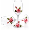 Comeon Flower Wine Glasses Hand Painted Wine Glasses Pink with Gift Box (Pink)(pink flower (gift box))