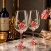 Comeon Flower Wine Glasses Hand Painted Wine Glasses Pink with Gift Box (Pink)(pink flower (gift box))