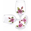 Comeon Flower Wine Glasses Hand Painted Wine Glasses Pink with Gift Box (Pink)(purple flower (gift box))