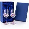 Comeon Flower Wine Glasses Hand Painted Wine Glasses Pink 2 Set(Purple/ 2 set (gift box))