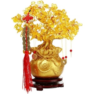 Comeon Feng Shui Money Tree Yellow Crystal Quartz Tree with Golden Ingot(Large：9.8*4.7*11.1)