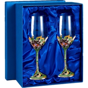 Comeon Flower Wine Glasses Hand Painted Wine Glasses Pink 2 Set(Green/ 2 set (gift box))