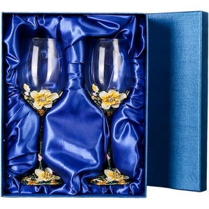 Comeon Flower Wine Glasses Hand Painted Wine Glasses Pink 2 Set(White/ 2 set (gift box))